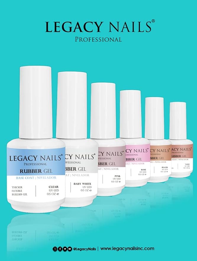 LEGACY NAILS Professional Rubber Gel Base-Coat 0.5 fl oz. Nivelador UV-LED Full Coverage Elastic Thick Flexible Gel Base Coat Builder (CLEAR)