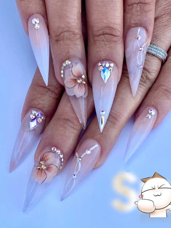 3D Acrylic Flower Nail Art Charms Handmade by Acrylic Powder - 15 colors, 24pcs Flowers Nail Rhinestones Kit 3D Crystal Nail Pearls Flat Design Acrylic Nail Art for Women Girls (Nude), 24.0 Count