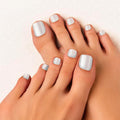 GoldFinger Press On Toenails Kit Wider Fit, Shine Glazed Glitter Metallic Silver Toenail, Ready to Wear Gel & Manicure Stick, 2g Glue included, Long-Lasting Convenient & Easy to Apply