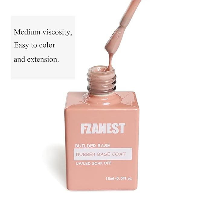 FZANEST Nude Rubber Nail Base Gel Polish, Builder Bottle Nail Strengthener Self-level Extension Fiber Gel, UV LED Base Coat