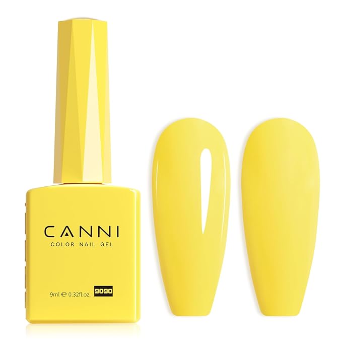 CANNI Bright Neon Yellow Gel Polish - Pastel Butter Yellow Color, High Gloss Soak Off U V Gel Nail Polish for French Nail Manicure Salon DIY