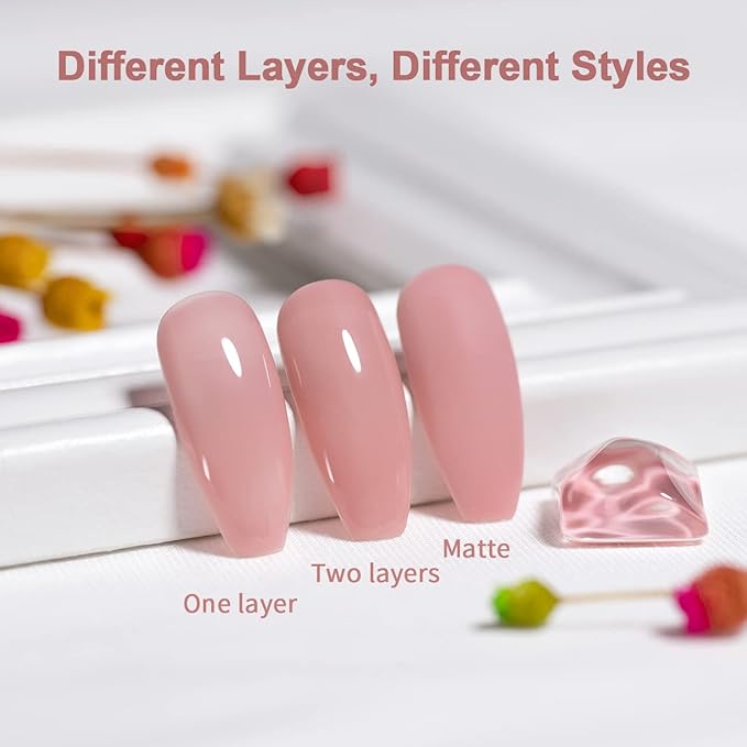 RARJSM Rubber Base Gel for Nails Nude Pink Natural Sheer Jelly Color Extend Rubber Base Coat Gel Nail Polish Gel Builder in a Bottle 15ml Soak Off Curing Requires Salon Home DIY Use French Manicure