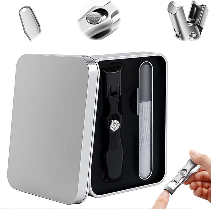 Stainless Steel Large Mouth Nail Clippers, 2025 Upgrades Large Wide Jaw German Clipper for Thick Nails, Angled Head Long Handled Toe Nail Clippers with Wide Jaw Opening (with rubbing Strips-Black)