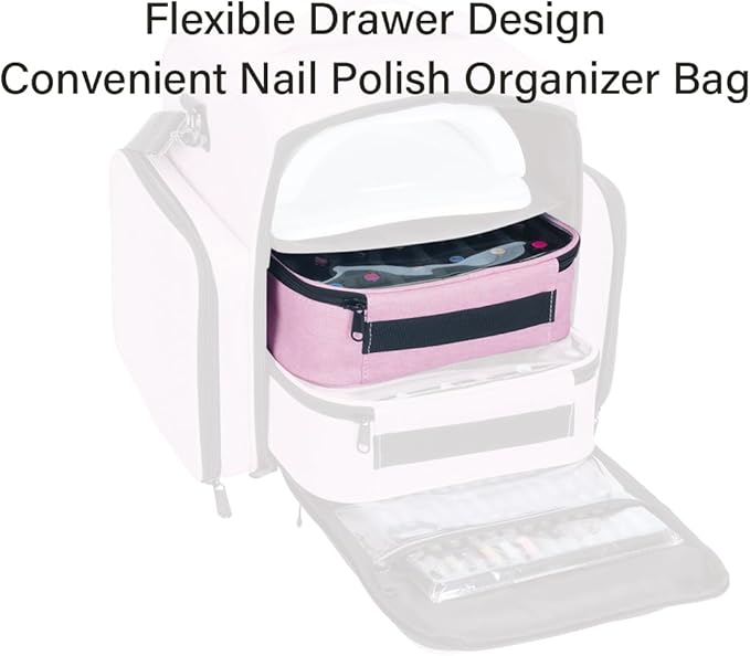 2 Pcs Small Clear Nail Polish Organizer Holds 60 bottles(15ml-0.5fl.oz) Nail Polish Case Multifunctional Nail Polish Bag organizer, Cosmetic Travel Makeup Cases for Women Pink