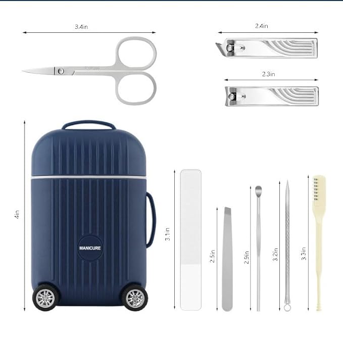 Manicure Set 8 in 1 Stainless Steel, Nail Clippers Scissors Pedicure Tools Kit - Portable Travel Grooming Kit for Men and Women with Mini travel box packaging (WHITE)