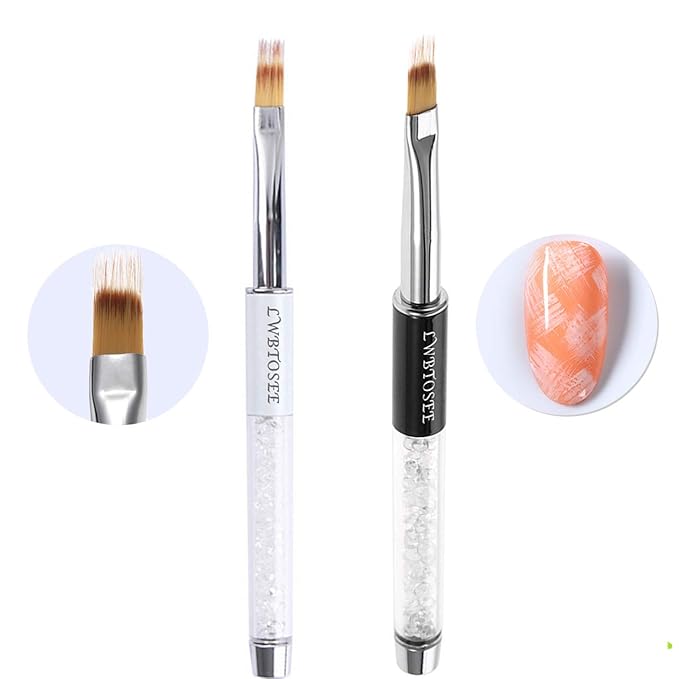 LWBTOSEE 5PCS Nail Ombre Brush Set for Gradient Colors, Rhinestones & Acrylic Drawing - Ideal for UV Gel Polish & Crystal Nail Art