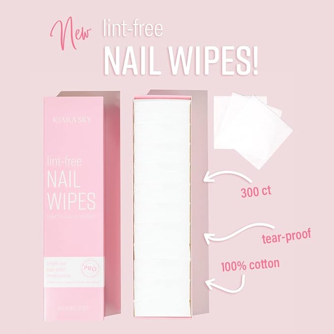 Kiara Sky 100% Lint Free Nail Wipes to Soak Off Acrylic Gel Nail Polish - Lint Free Nail Wipes Soft Gel Nail Polish Remover Pads Absorbable Eyelash Extension Glue Cleaning Wipes