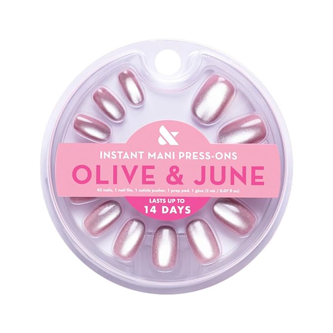 Olive & June Instant Mani Press-On Nails (Glue) | 42 Fake Nails, 21 Sizes | Non-Toxic, Long-Lasting Recycled Materials Realistic Look | Salon-Quality at Home | Short, Round | World Lit Velvet