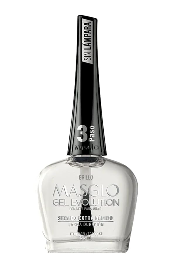 MASGLO GEL EVOLUTION Nail Polish Gel Effect, No UV/Led Lamp, Duration Up to 12 days, 3 PCs -Base, Esmalte NEGRO, Brillo - Efecto Gel sin necesidad de UV/Led, hasta 0,5 Fl. Oz.