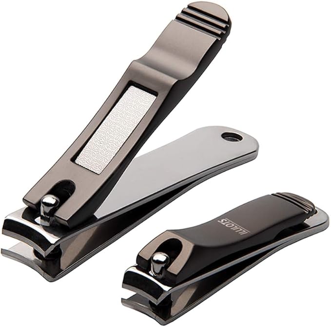 Nail Clippers Set with Build-in Nail File, Durable Sharp Zinc Alloy Fingernail Clipper and Toenail Clipper with Tin Case, Matte Gray