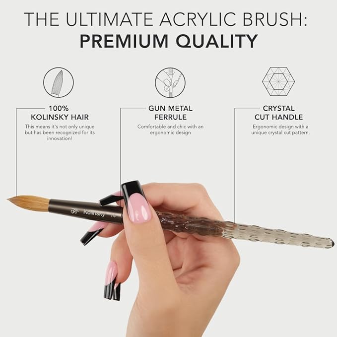 Kiara Sky Acrylic Brush #20 - Black | 100% Pure Kolinsky | Crystal Cut Handle and Acetone Resistant