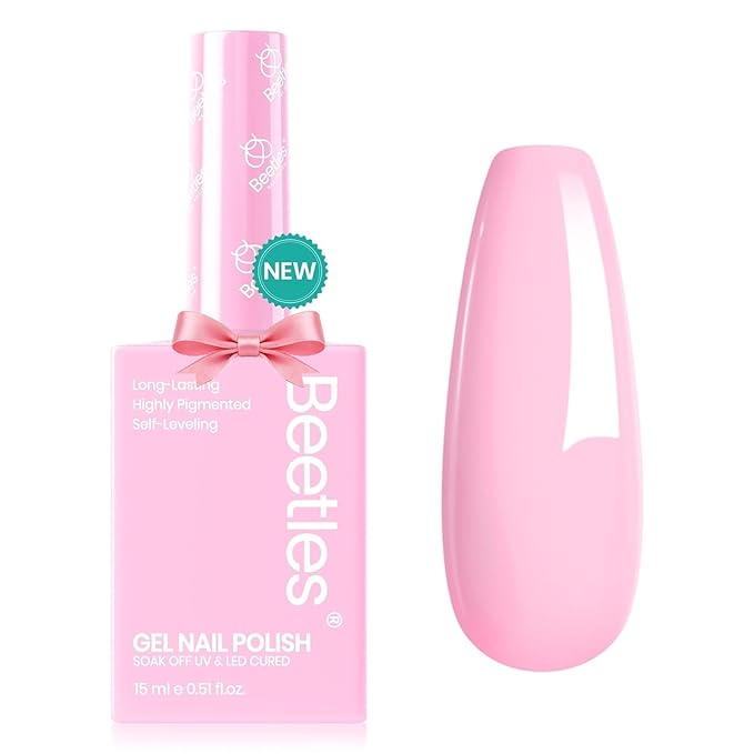 Beetles Pink Gel Polish - Rosy Glow 15ML/0.51Fl Oz, Pastel Light Pink Gel Nail Polish, Soak Off UV LED Lamp Nail Art, Long-Lasting Manicure Salon DIY Home Spring Nails - Gifts for Her