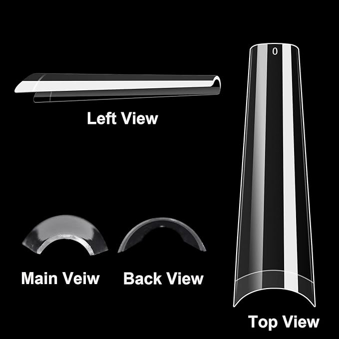 500Pcs XXL No C Curve Coffin Tips for Acrylic Nails Professional Set, Clear Half Cover Long Fake Nails, Ballerina Shaped French Tips for Salon and DIY Art 10 Sizes