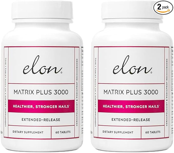 Elon Matrix Plus 3000 Biotin Vitamins for Nail Strengthening and Growth (120 Day Supply) - Healthy & Strong Nails - Biotin Supplement - Extended Release