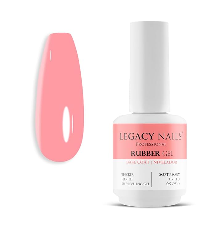 LEGACY NAILS Professional Rubber Gel Base-Coat 0.5 fl oz. Nivelador UV-LED Full Coverage Elastic Thick Flexible Gel Base Coat Builder (SOFT PEONY)