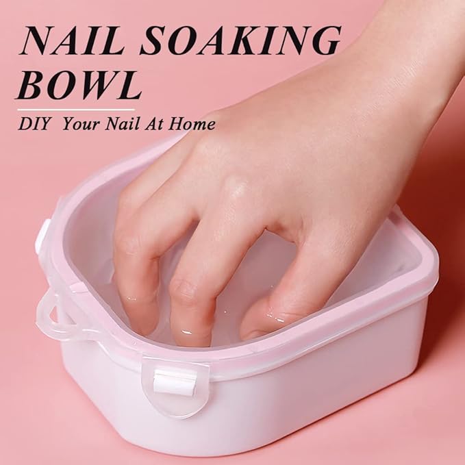 Nail Soaking Bowl, Gel Nail Polish Remover Kit, Manicure Bowl for Hand, Dip Powder Remover Tools, Nail Soak Off Bowl for Acrylic Nails, Nail Brush, Cuticle Pusher, Cuticle Peeler, 100/180 Nail File,