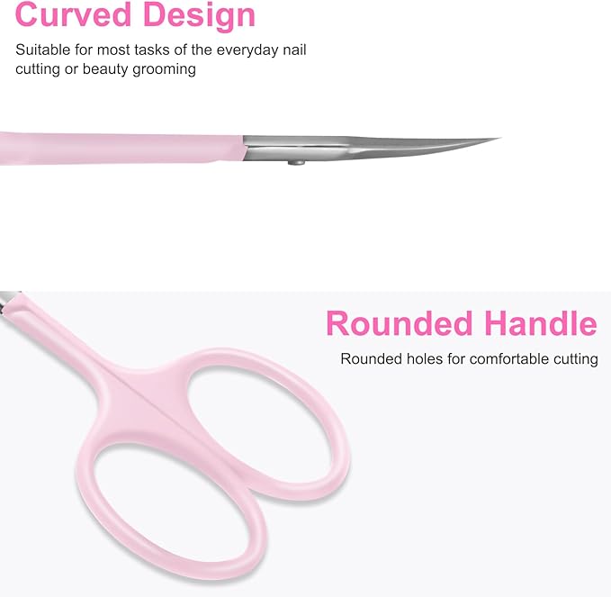 CGBE Manicure Scissors, Extra Fine Eyebrow Scissors for Grooming, Curved Blade Nail Scissors Precise Pointed Tip Grooming Kit for Eyebrow, Eyelash, Trim Nail and Dry Skin, Pink