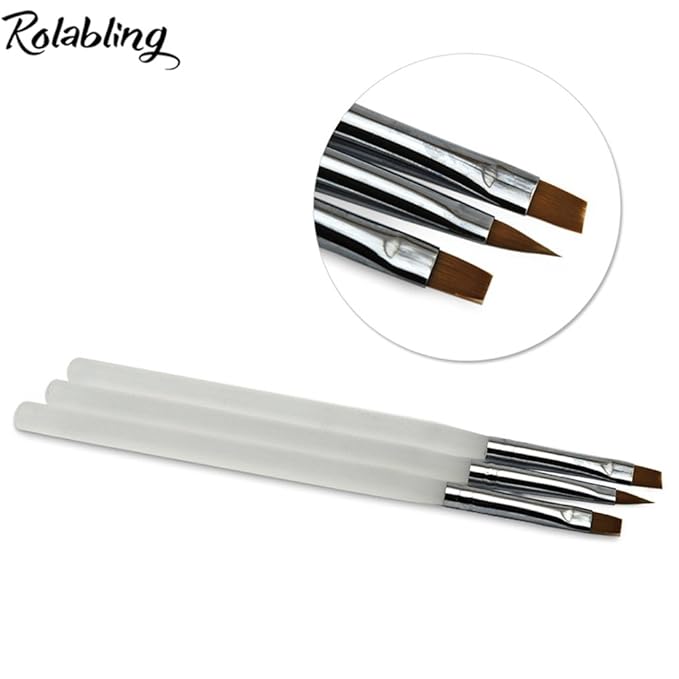 3pcs/set Sharp & Flat & Tilted head Nail Brush Nail Art Acrylic UV Gel Salon Pens Flat Brushes Kit Nail Art Brush Tools (Size3-3)