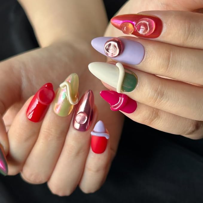 Handmade Nails Press On Nails Almond Art False Nails Women's Nails Kit (Size M）