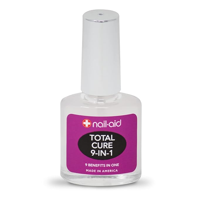 Nail-Aid Total Cure 9 in 1 Nail Treatment - Strengthen, Smooth, & Brighten Brittle Nails - Clear, 0.55 Fl Oz