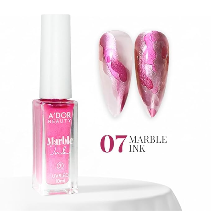 A'DOR BEAUTY Marble Ink for Nails Set - 12 Watercolors & 5 Metallic Shades, Blooming Gel Magic Nail Polish, Nail Art Supplies for Marbling, Veining & Abstract Nail Design - Marble-07