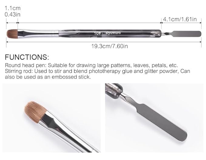 Kolinsky Sable Nail Brush French Nail Brush 2 Way Professional Gel Acrylic Nail Art Brush with Stirring Rod for French Manicure Cuticle Clean Up Nail Art Design Brush (10#)