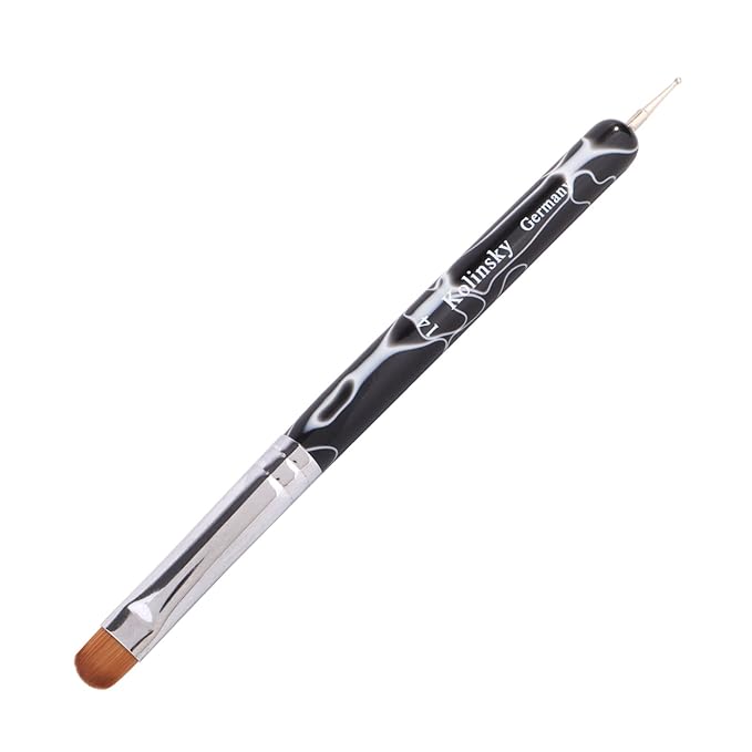 French Manicure Brush - Two Way Nail Art Brush with Dotting Tool for Cuticle Clean Up & Nail Art Design - Professional Salon Quality, Black (14#)