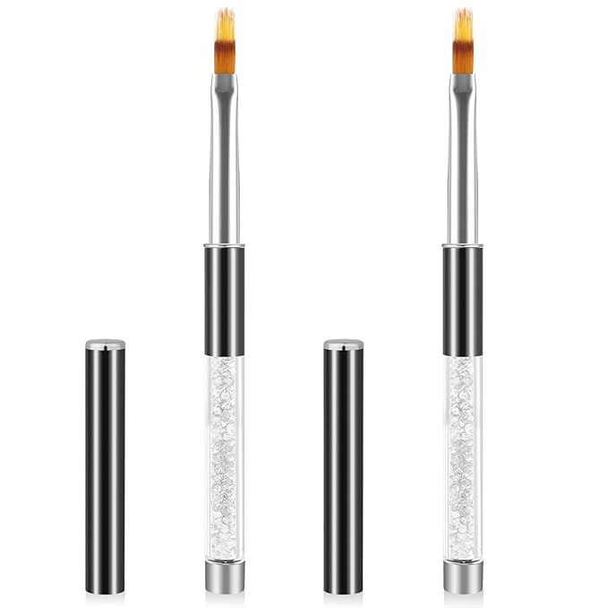 2pc Nail Art Ombre Gradient Brush Set, Nail Gradient Painting Brush Includes Sponge Tips Gel Nails Polish Drawing Brushes Pen Professional Manicure Tools with Rhinestone Handle, Nylon Bristles
