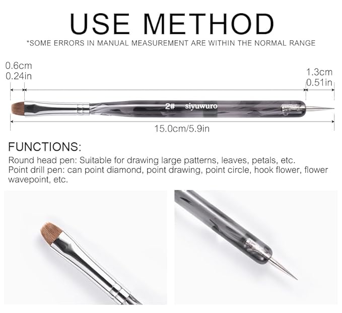 Kolinsky Sable Nail Brush French Nail Brush 2 Way Professional UV Gel Acrylic Nail Art Brush with Dotting Tool for French Manicure Cuticle Clean Up Nail Art Design Brush (2#)