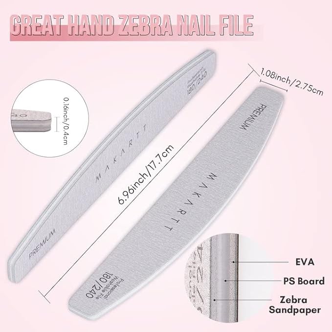 Makartt Nail Files: 180/240 Grit Emery Boards for Nails, 10pcs Professional Dual-Sided Fingernail Files for Natural Nails Prep & Buffing, Reusable Nail Care Manicure Set for Salon & Home Use