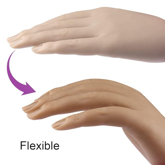 Practice Hand for Acrylic Nails Silicone Female Mannequin Life Size Hand with Insertable Nails for Nail Art Beginners/Nail Salon Artists A Pair of Hands Color 2#