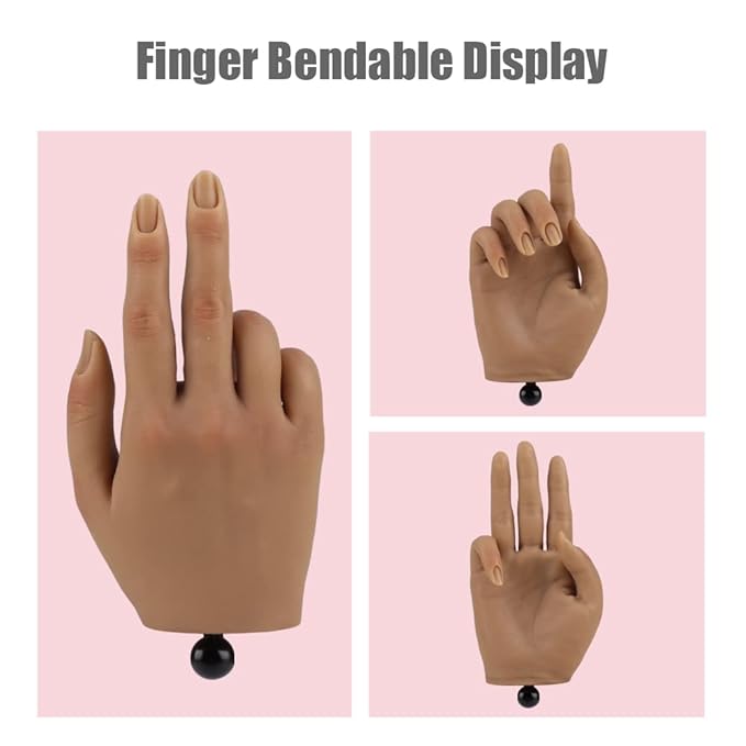 Practice Hand for Acrylic Nails with Stand Bracket, Silicone Fake Hands to Practice Fake Nails Mannequin Hand for Nails Practice and Nail Art Single Right Hand Color 2#