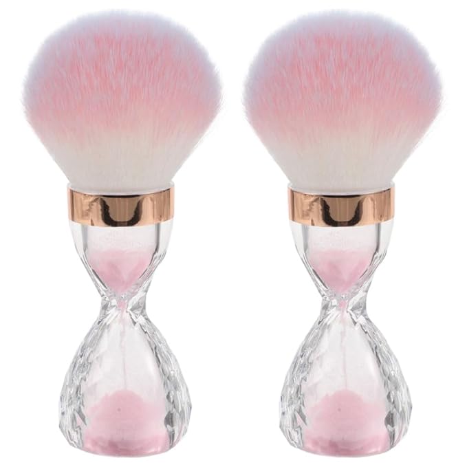 FRCOLOR 2Pcs Nail Dust Brush Acrylic Nail Art Dust Powder Brush Makeup Blush Brush Clean Up Tools Nail Art Brush Pink