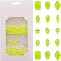 820pcs Glitter Neon Yellow Crystals Glue Fix Mix Multi Shapes 3D Nail Gem Stones Charms Bulk Round Diamond 7 Sizes Assorted for Acrylic Nails Supply