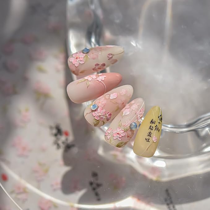 Cherry Blossom Sakura Nail Art Stickers, Pink Peach Floral Design, Spring Collection