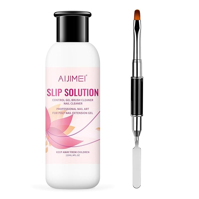 AIJIMEI Nail Slip Solution Kit for Polygel Extension Gel 120ml/4fl.oz Poly Nails Slip Solution with Dual-Ended Brush For Builder Hard Gel DIY