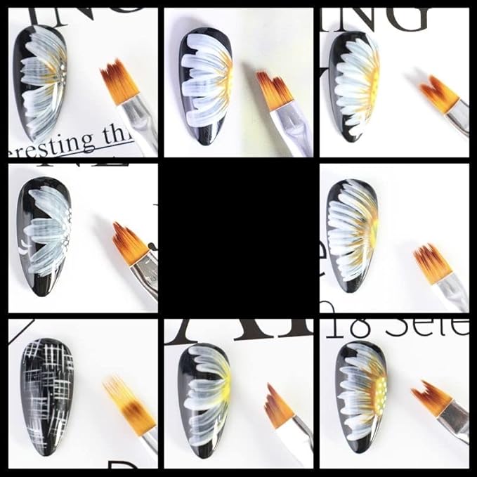 HIGHROCK 8 Pcs Nail Brush Pen Gradient Acrylic Painting Brush Set False Nail Art Tips UV Gel Flower Drawing Pen Manicure Nail Art Pen Tool (BLACK)