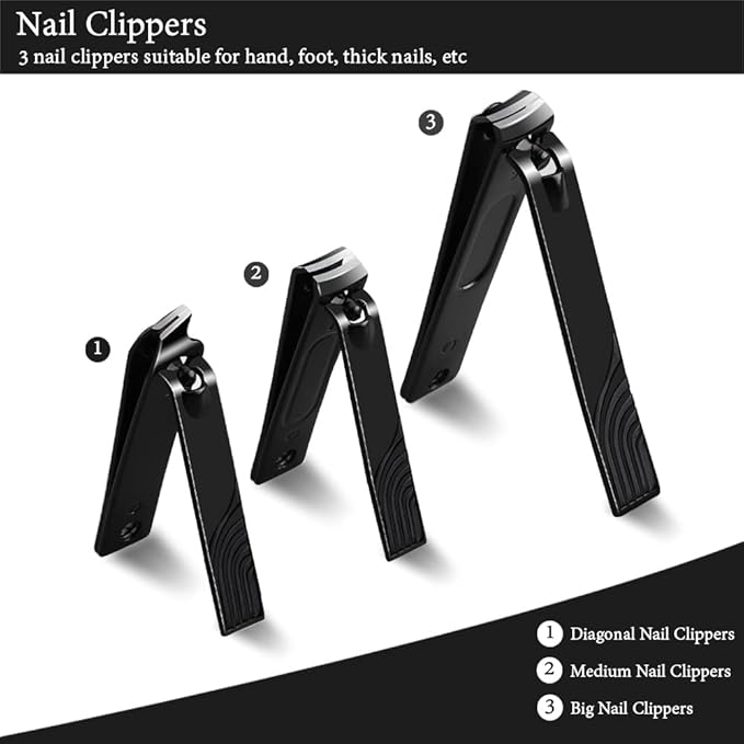 ZIZZON Travel Mini Manicure set Nail Clipper set 10 in 1 Stainless Steel Pedicure Care Grooming kit with Case(Black/Red)