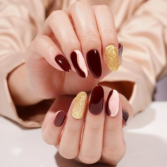 Semi-Cured Gel Nail Strips - 20 Salon-Quality Gel Sticker with UV Light Required, Long Lasting, Easy Application & Removal, Includes Prep Pad, Nail File, Wooden Stick (Cosmic Cocoa)