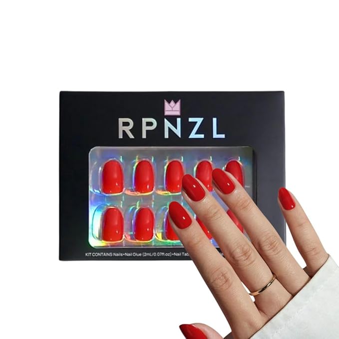 Press On Nails - Scarlett | Opaque Bright Red Short Squoval Fake Nails, Salon Quality | 32 Nails, 16 Sizes Kit with Glue and Adhesive Tabs I Female Founded - Beauty, Self Care