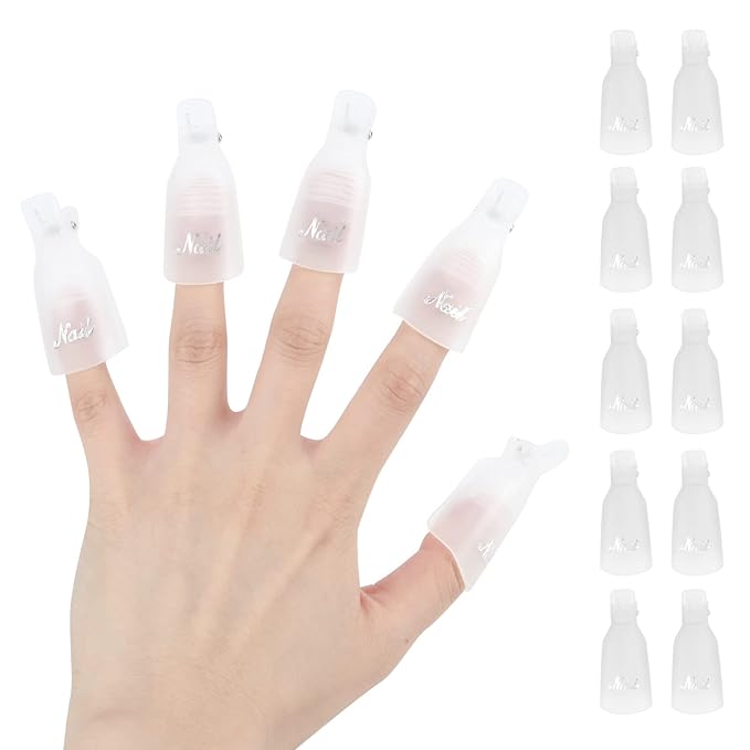 (Transparent color) 10Pcs Plastic Acrylic Nail Art Soak Off Cap Clip UV Gel Polish Remover Wrap Tool Gel Nail Polish Remover Clips for Fingernail Removal Soak Off Clips Wrap Cleaner Cap Clip