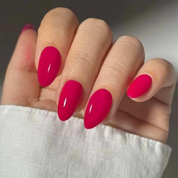 6 Packs (144 Pcs) Press on Nails Medium Almond Fake Nails Solid Color False Nails with Designs French Tip Glossy Glue on Nails Full Cover Acrylic Artificial Stick on Nail for Women Girls Manicure