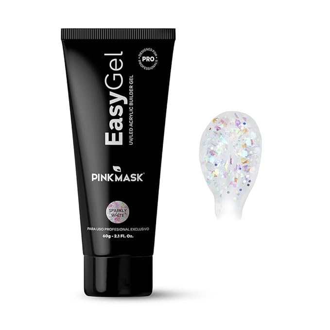 PINK MASK Easy Gel 2oz 60g- Sparkly White, Professional Builder Enhancement Gel-Quick Nail Extension for Beginner DIY, Nail Strengthener-Long Lasting-Salon Quality-Thickening Solution
