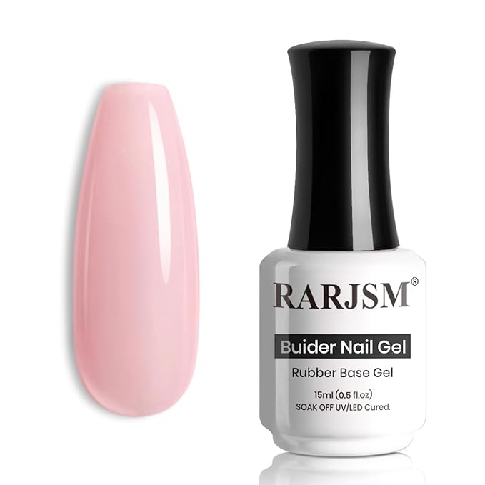 RARJSM Light Pink Rubber Base Gel Nail Polish Nude Skin Tone Rubber Base for Nails Natural Nude Color French Manicure Brush on Builder Extend Gel Soak Off Curing Requires 15ml Salon Home DIY Use
