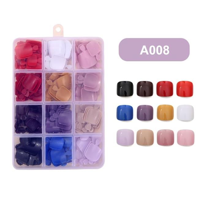 12Packs 288Pcs Press on Toenails Short Square Fake Toe Nails Solid Color Designs False Toe Nail Tips Summer Glossy Acrylic Nails Pure Nail Art Stick on Toenails for Women Girls Manicure 12 Colors