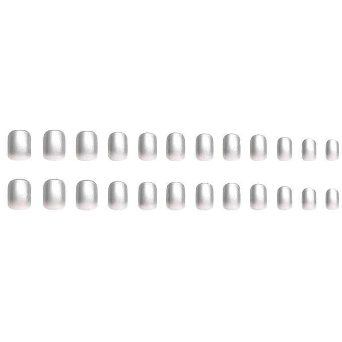 Chrome Press on Nails Short Square MABKJLF Fake Nails White Gradient False Nails with Designs Silver Mirror Full Cover Glossy Glue on Nails Acrylic Nails for Women Girls 24 Pcs