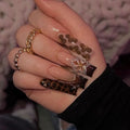 Square Press on Nails Long Brown Fake Nail Embossed Acrylic Nail Press ons With 3D Flower DesignStick on Nails for Women 24pcs