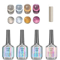 Cat Eye Gel Nail Polish Set with Magnetic Powder, 4 x 15ml Bottles, UV/LED Cured, Long-Lasting 4 Weeks, Stunning Magnetic Effects, DIY Manicure Kit, 01