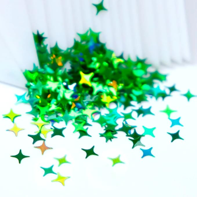 Nail Art Glitter Green Sequins 3D Holographic Laser Hearts Stars Leaves Clovers Nail Acrylic Stickers Spring Shiny Flakes Nail Supplies for St. Patrick's Day Decor 12 Grids