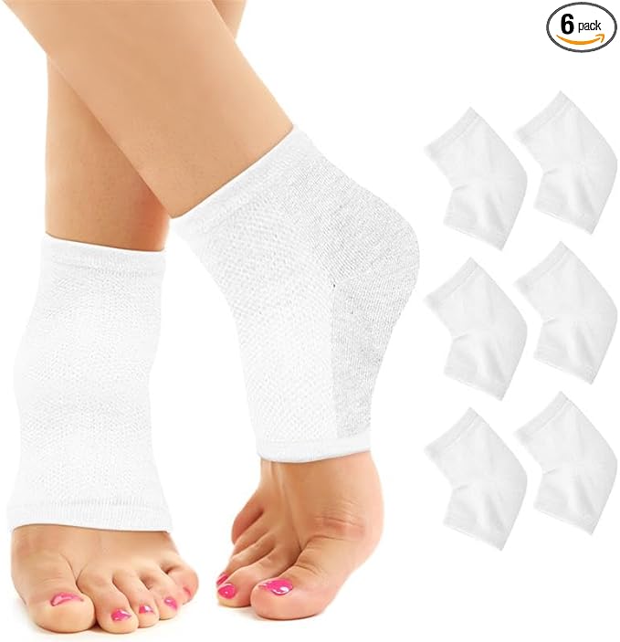 Moisturizing Socks for Mens Cracked Heels - Moisturizer Heel Sleeves to Smooth & Soften Rough Cracked Heels & Dry Feet. Large Aloe Moisturizing Heel Socks (White - 3 Pairs, Large)